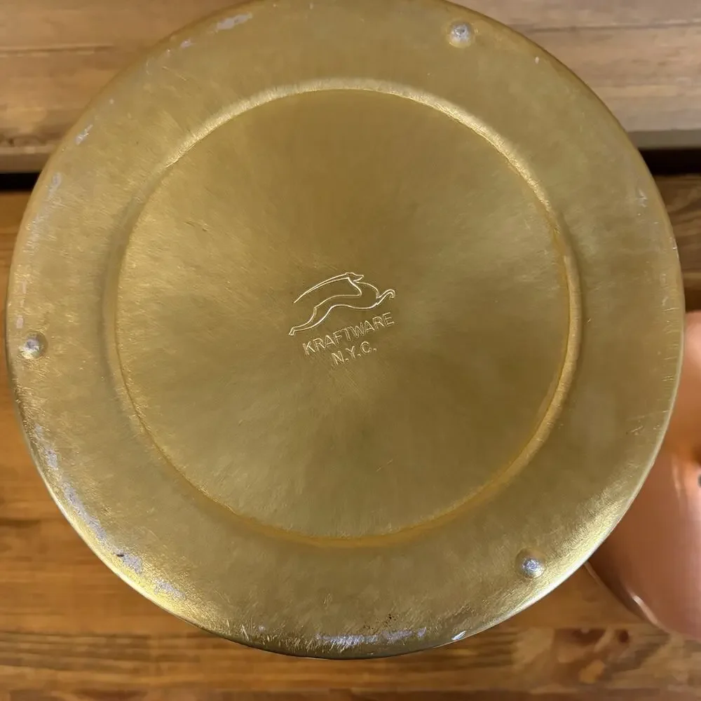 Vintage Kraftware NYC Copper And Brass Ice Bucket MCM Barware Handles Lid Insert